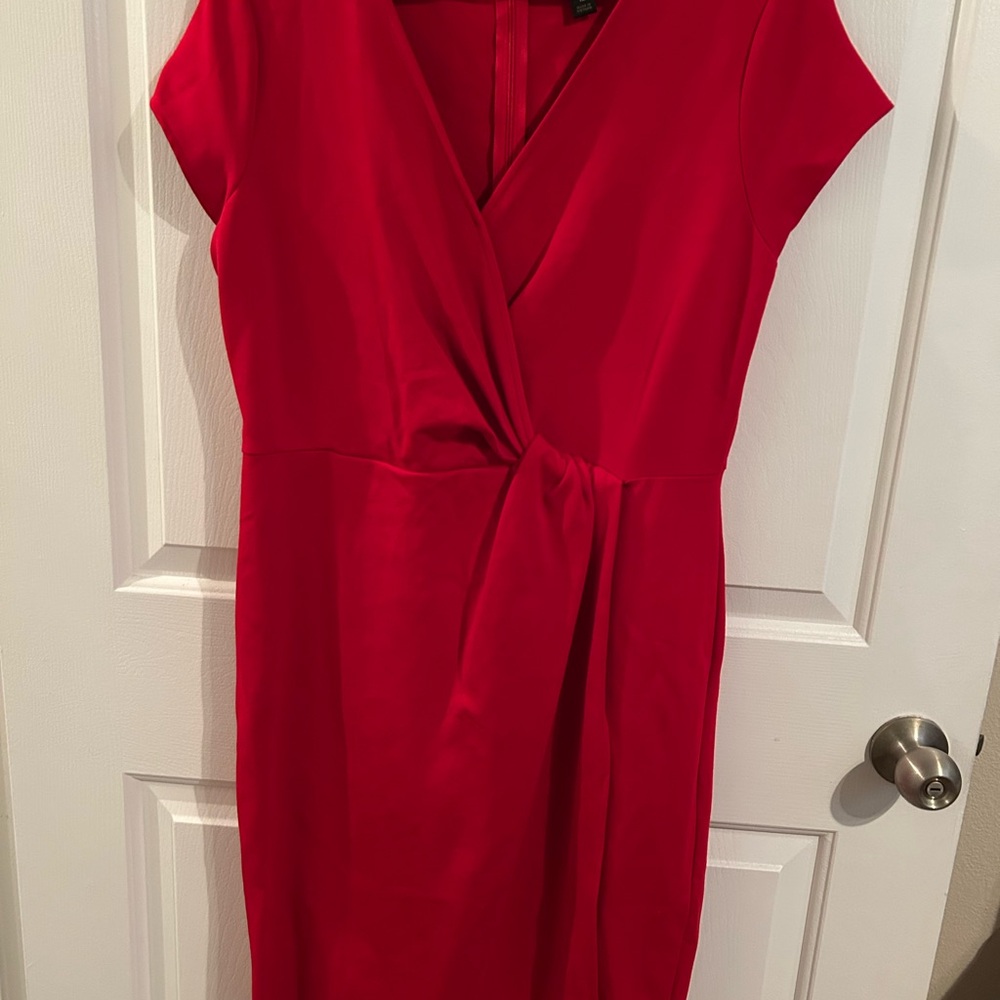 Worthington Red Midi Dress with V-Neck and Dolman Sleeves